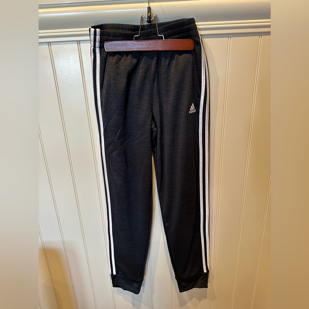 ADIDAS Mens Extra Small Black White Stripes Joggers Sweatpants Elastic W…